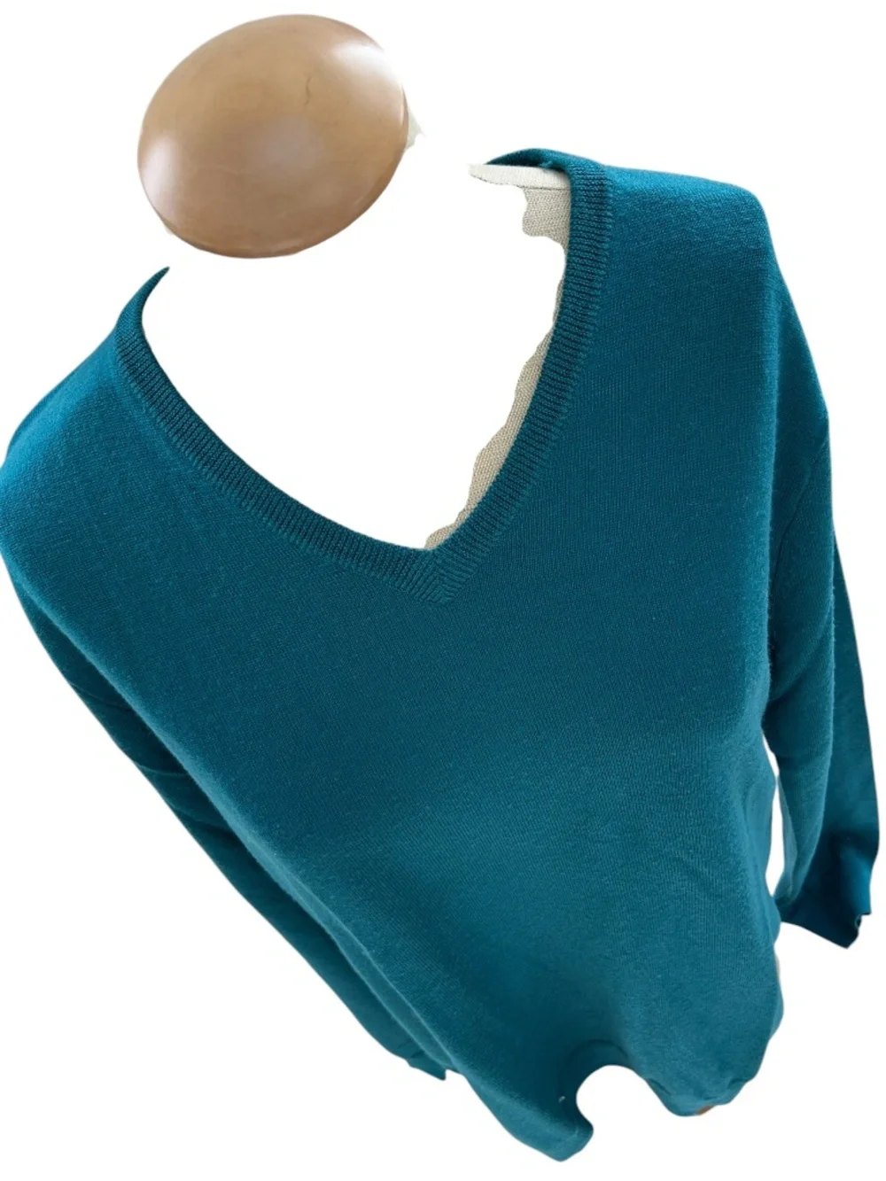J. Crew SLIM merino wool teal classic v-neck mens sweater L